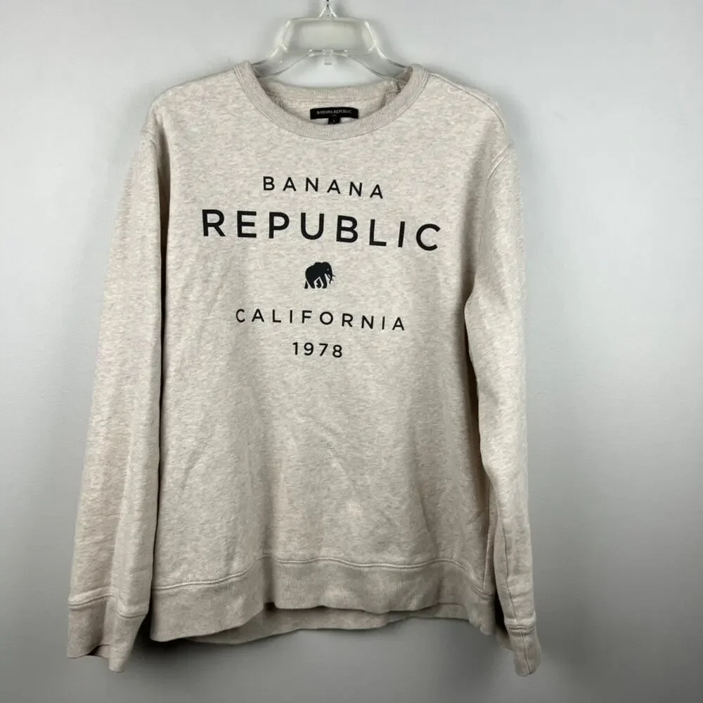 Banana Republic Men's Cream/Beige Crewneck Sweater Size L
